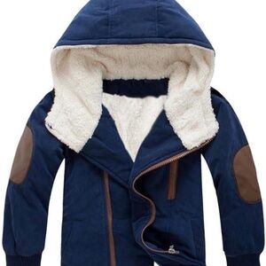 Navy Blue Hooded Parka Jacket with Sherpa /Fleece Lining 14/16